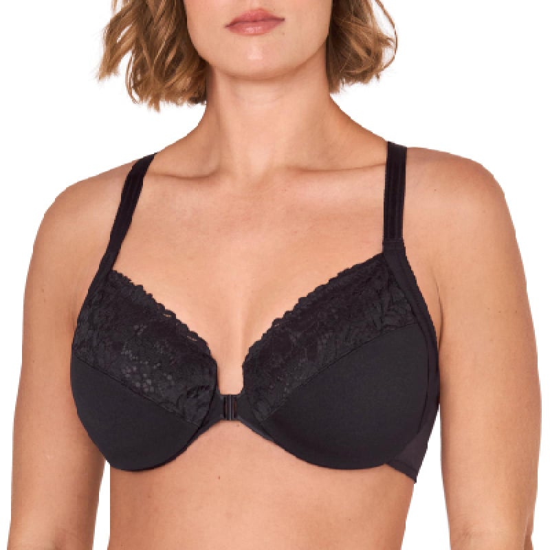 DELIMIRA Women's Front Closure Plus Size Full Coverage Lace Underwire Racerback Bra Black 46DD - Image 3